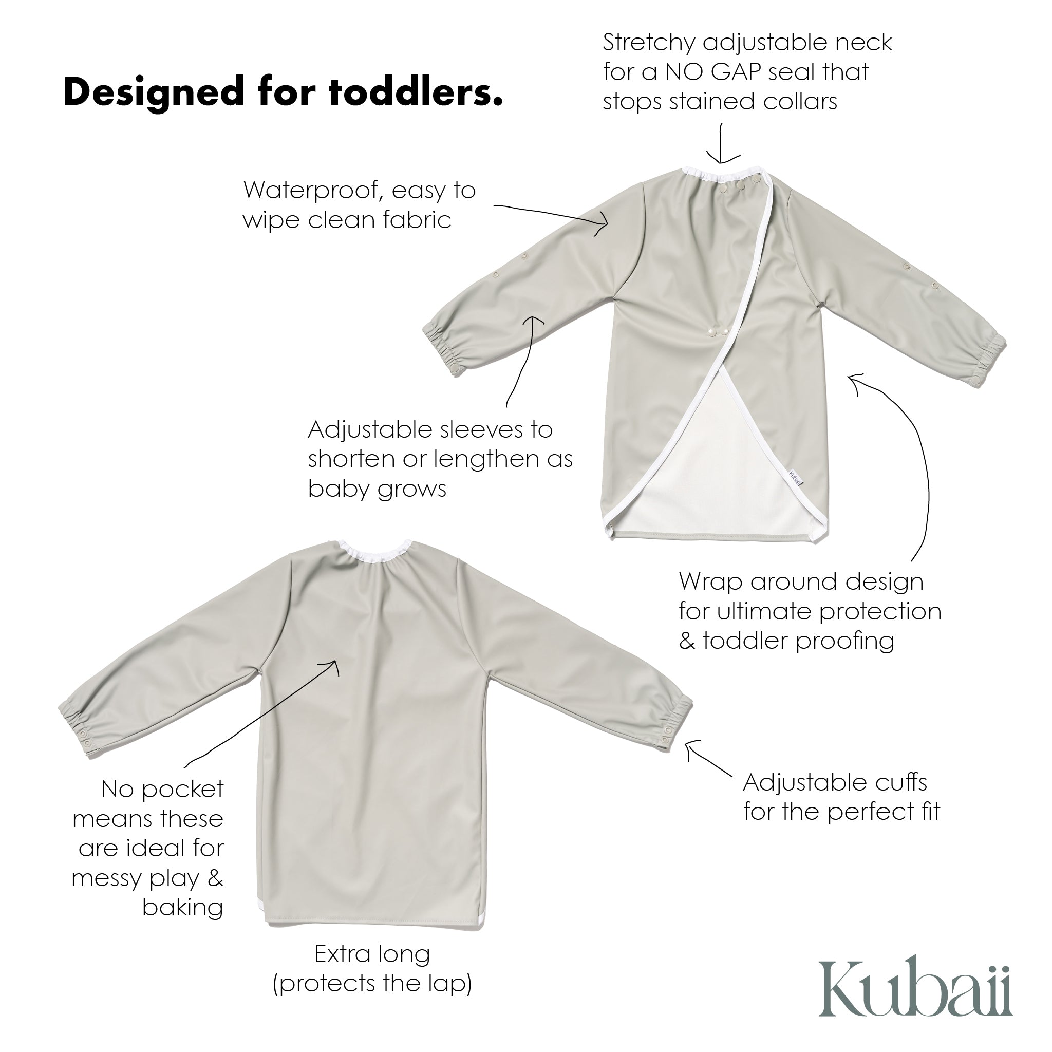 Kubaii Waterproof Smock Bib with Sleeves 12m+ | No Pocket